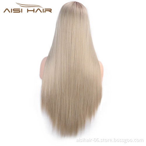 High Temperature Long Brown Wig Lace Frontal Wigs Synthetic Fiber Lace Front Wig Silky Straight For Black Women